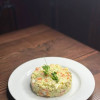 Оливье с лососем и свежим огурцом Бломанже